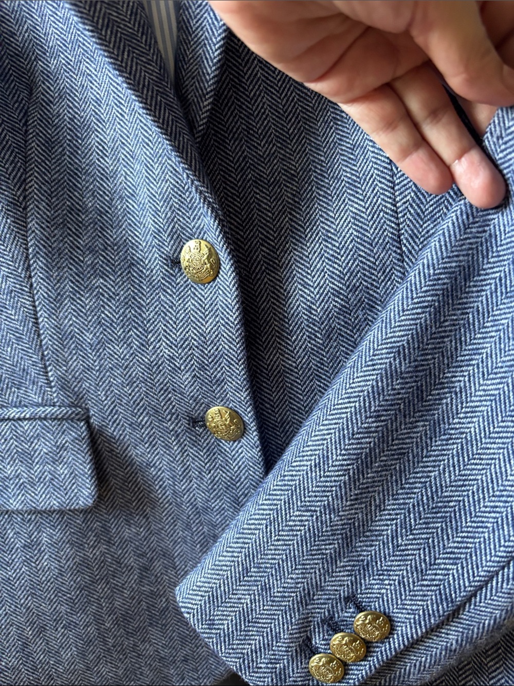 J. Crew Blue Herringbone Wool-Blend Blazer with Gold Buttons - Picture 5 of 5